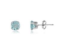5MM Classic Brilliant Round Cut Cubic Zirconia (CZ) Sterling Silver Solitaire Stud Earrings/Ear Studs for Women Ladies Girls - Birthstone Earrings - AQUAMARINE BLUE. 5-AQUA