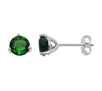 5MM CZ Round Cut Birthstone Stud Earrings - 925 Sterling Silver - EMERALD GREEN