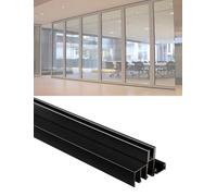 5mm Glass Sliding Door Kit with Dual Channel Aluminum Guide Rail, Silent Rollers for Cabinet & Bookcase, Durable Black Triple-Rail System - 220 cm Length