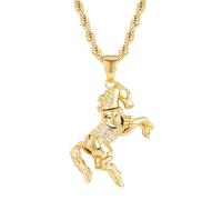 5mm Gold Horse Pendant Necklace With Clear Stones & Rope Chain, 24-Inch, 78g, Gold Plated - Bling King London