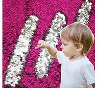 5mm Hign Density Sensory Wall Sequin Flip Fabric for Kids, Reversible Sequin Fabric by The Yard Mermaid Fabric Sequins Sensory Graffiti Fabric for Toddlers (5 yd, Dark Pink to Silver)