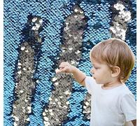 5mm Hign Density Sensory Wall Sequin Flip Fabric for Kids, Reversible Sequin Fabric by The Yard Mermaid Fabric Sequins Sensory Graffiti Fabric for Toddlers (1 yd, Blue to Silver)