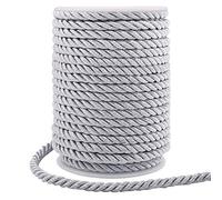 5mm Macrame Cord, 60 Feet Thick Twisted Cord Trim Rope for Curtain Tieback, Gift Bags Rope Handles, Handbags Handles and DIY Craft Making (Silver)