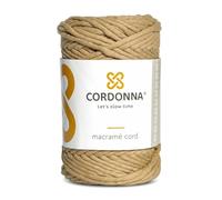 5mm Macrame Cord Cotton with 80 Threads | 100m Twisted Macrame Twine for Crafts | Colored Cotton Rope String for Crafts, Wall Hanging and Plant Hangers | Macrame Supplies | Cordonna | Beige