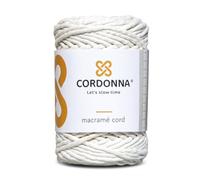5mm Macrame Cord Cotton with 80 Threads | 100m Twisted Macrame Twine for Crafts | Colored Cotton Rope String for Crafts, Wall Hanging and Plant Hangers | Macrame Supplies | Cordonna | Ecru