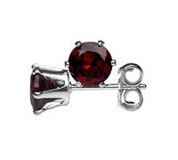 5mm Round Faceted Deep Red Genuine Garnet 925 Sterling Silver Ear Stud Earrings Pair