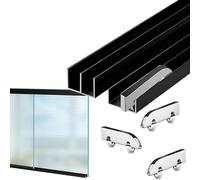 5mm s Sliding Door Track KitBlack Aluminum Dual Channel with Silent Rollers for Boohelf Display Case Wardrobe & Shower Door (170cm)