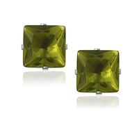 5MM Square Princess Cut CZ Birthstone Stud Earrings/Ear Studs for Women - 925 Sterling Silver - Peridot Green