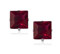 5MM Square Princess Cut CZ Birthstone Stud Earrings/Ear Studs for Women - 925 Sterling Silver - Ruby Red