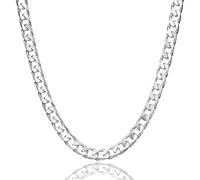 5mm sterling silver 925 Italian flat diamond cut Cuban curb cable link chain necklace chocker with lobster claw clasp - inch 14"/35cm