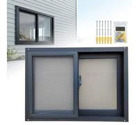 5mm Tempered Glass Basement Window with Lock and Screen, Aluminum Slider Replacement for Shed Bathroom Garage(Black,80x35cm)