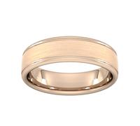 5mm Traditional Court Standard Matt Centre With Grooves Wedding Ring In 18 Carat Rose Gold - Ring Size T