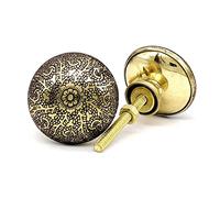 5MOONSUN5 2 Pack Antique Brass Kitchen Cabinet Knobs Pulls, Antique Gold Round Vintage Dresser Drawer Handles for Bedroom Cupboard Door, Weathered Gold Victorian Floral Pattern (Set of 2)