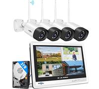 【5MP+3TB Hard Drive】Hiseeu Wireless Security Camera System with 12"Monitor Wireless CCTV System 10CH NVR,4x5Megapixel Outdoor WiFi IP Camera with 2-Way Audio Night Vision Remote View Instant Alert