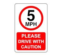 5mph Please drive with caution - High tack self-adhesive sticker (200mm x 150mm) Ensures safety within 4m viewing distance, promoting road safety.