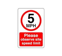 5mph please observe site speed limit Safety sign - 1.2mm Rigid plastic high-visibility and durability for indoor/outdoor usage (600mm x 400mm) Ensures Safety Within 20m Viewing Distance.