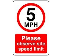5mph please observe site speed limit Safety sign- 3mm Aluminum Dibond high-visibility and durability for indoor/outdoor usage (300mm x 200mm) Ensures Safety Within 7m Viewing Distance.
