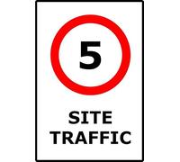 5mph Site Traffic | 20cm x 15cm | Red/White - Vinyl Sign for Construction Sites, Industrial Areas, Private Roads, Workplace Safety