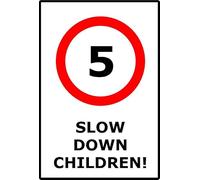 5mph Slow Down Children | 40cm x 30cm | Red/White - Dibond Aluminium Sign for School Zones, Residential Areas, Playgrounds, Pedestrian Safety
