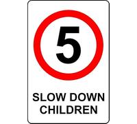 5mph Slow Down Children Safety Sign - Self Adhesive Sticker (200mm x 150mm)