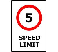 5mph Speed Limit | 20cm x 15cm | Red/White - Vinyl Sign for Parking Lots, Private Roads, Industrial Areas, Pedestrian Safety Zones