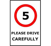 5mph Speed Limit Please Drive Carefully | 20cm x 15cm | Red/White - PVC Plastic Sign for School Zones, Residential Areas, Traffic Safety Enhancement | UK-Made with Renewable Energy