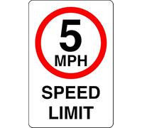 5mph speed limit safety sign- High tack self-adhesive sticker (400mm x 300mm) Ensures safety within 4m viewing distance, promoting road safety.