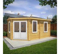 5mx3m Mercia Corner Lodge Log Cabin - 44mm Logs - UPVC Windows and Door - White