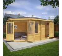5mx3m Mercia Corner Lodge Plus Log Cabin with Side Shed - 28mm Logs