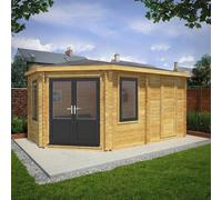 5mx3m Mercia Corner Lodge Plus Log Cabin with Side Shed - 44mm Logs - UPVC Windows and Door - Grey