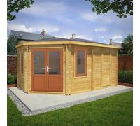 5mx3m Mercia Corner Lodge Plus Log Cabin with Side Shed - 44mm Logs - UPVC Windows and Door - Oak