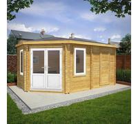 5mx3m Mercia Corner Lodge Plus Log Cabin with Side Shed - 44mm Logs - UPVC Windows and Door - White