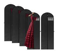 5Pack 180cm Long Dress Covers Garment Bags Full Length with Clear Window, Evening Dress Covers Garment Bags Dustproof, Long Dress Covers Protector Bags, Oxford Fabric Black