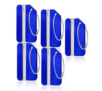 5Pack Blue Aluminum Luggage Tags, Luggage Tag Holders for Travel Luggage Baggage Identifier by Ovener