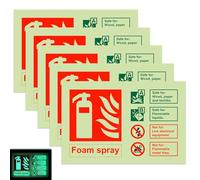 5Pack Foam Fire extinguisher Sign Glow-in-the-dark Self-adhesive Fire Extinguisher Label Foam Spray for Wood paperand textiles Flammable liquids Not for Live Electrical Equipment Flammable Metal Fir