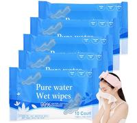 5Pack Individually Wrapped Sensitive Skin Disposable Travel Makeup Remover Wet Wipes; 50 Count Pure water Cleansing Hand and Face Wipes,Multipurpose Gentle Clean Tissue for Travel,Outdoor