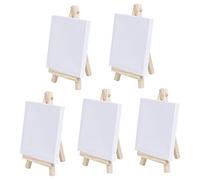 5Pack Mini Easel with Art Canvas, Canvas Art Boards Pre-Stretched and Primed Blank Canvas,Table Top Wooden Easel for Craft Oil Acrylic Painting & Drawing Artist (L10 x W10cm (3.93 x 3.93 inches)