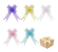5Pack Organza Large Pull Bow Gift Wrapping Bows, Ribbon Bows Gift Bows 50mm Pull Bows Large Yellow Pull Bows Yellow Pink Bows for Gift Wrapping|Wedding Car Decoration|Christmas Valentine's Day Basket