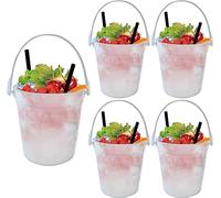 5PACK Plastic Cocktail Buckets for Drinks Anything But A Cup Party Ideas 32oz Reusable Punch Bowls 1 Liter Ice Bucket Smoothie Bucket Translucent (White, One Size)