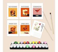 5Pack Retro Cocktail Paint by Numbers Kit,Paint by Numbers Greeting Card for Adults with 3 Brushes,DIY Acrylic Watercolor Oil Painting by Number On Canvas Without Frame for Home Wall Decor