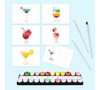 5Pack Retro Cocktail Paint by Numbers Kit,Paint by Numbers Greeting Card for Adults with 3 Brushes,DIY Acrylic Watercolor Oil Painting by Number On Canvas Without Frame for Home Wall Decor