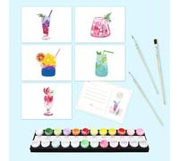 5Pack Retro Cocktail Paint by Numbers Kit,Paint by Numbers Greeting Card for Adults with 3 Brushes,DIY Acrylic Watercolor Oil Painting by Number On Canvas Without Frame for Home Wall Decor