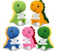 5Packs Positive Crochet Animals Emotional Support Crochet Dinosaur Mini Unique Knitted Handmade Crochet Dino for Teen Boys Girls Birthday, Inspiration Encouragement Gifts for Women Men Coworker Friend