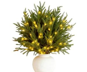 5packs Pre Lit Pine Stems, 41cm PP Pine Branches With Lights, Pre-lit Tree Stems, Artificial Branches For Christmas, Vase Fillers, For Christmas Garland Wreath DIY Crafts Home Decor