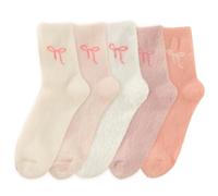 5Pairs Cute Fluffy Socks Womens with Large Bows, Pink Fluffy Socks Women Soft and Comfortable Design Suitable for Women, Cold Winter Home Wear and Gifting to Family, Friends, Sisters and Colleagues