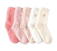 5Pairs fluffy socks,fluffy socks womens,warm and comfortable while keeping breathable,featuring a cute heart pattern,are perfect as warm socks for cold weather.