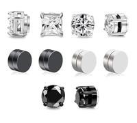 5Pairs Magnetic Earrings, Magnetic Earrings for Men, Non-Pierced Magnetics Stud Earrings, Clip on Earring Women Men Girls Boys, Mens Silver Earring Decorated with Zircons