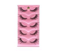 5Pairs Thick Curled And Slanted False Eyelashes, Natural Manga Lash, With Extended Eyelashes On The Upper Part, Black