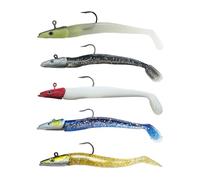 5pc 10g 22g Fishing Lures Cod Bass Wrasse Pollock Sea Fish Sandeels Paddle Tail Soft Silicone Jelly Single Hook Soft Realistic Swimbait Mackerel Swim Action Sand Eel Tail Jig Weedless (5 Pack - 22g)