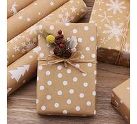 5PC 44*300CM Christmas Wrapping Paper Rolls Bundle, Gift Wrapping Paper Set, Xmas Wrapping Paper Vintage, Recyclable Brown Wrapping Paper Craft Thick Eco Friendly Traditional Gift Wrap Paper Deer Long
